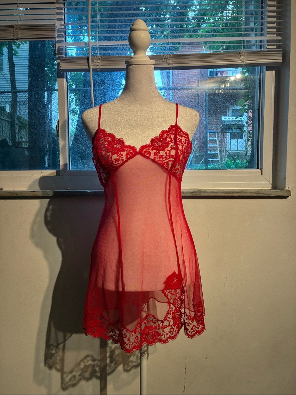 Victoria's Secret Red Sheer Lace Chemise